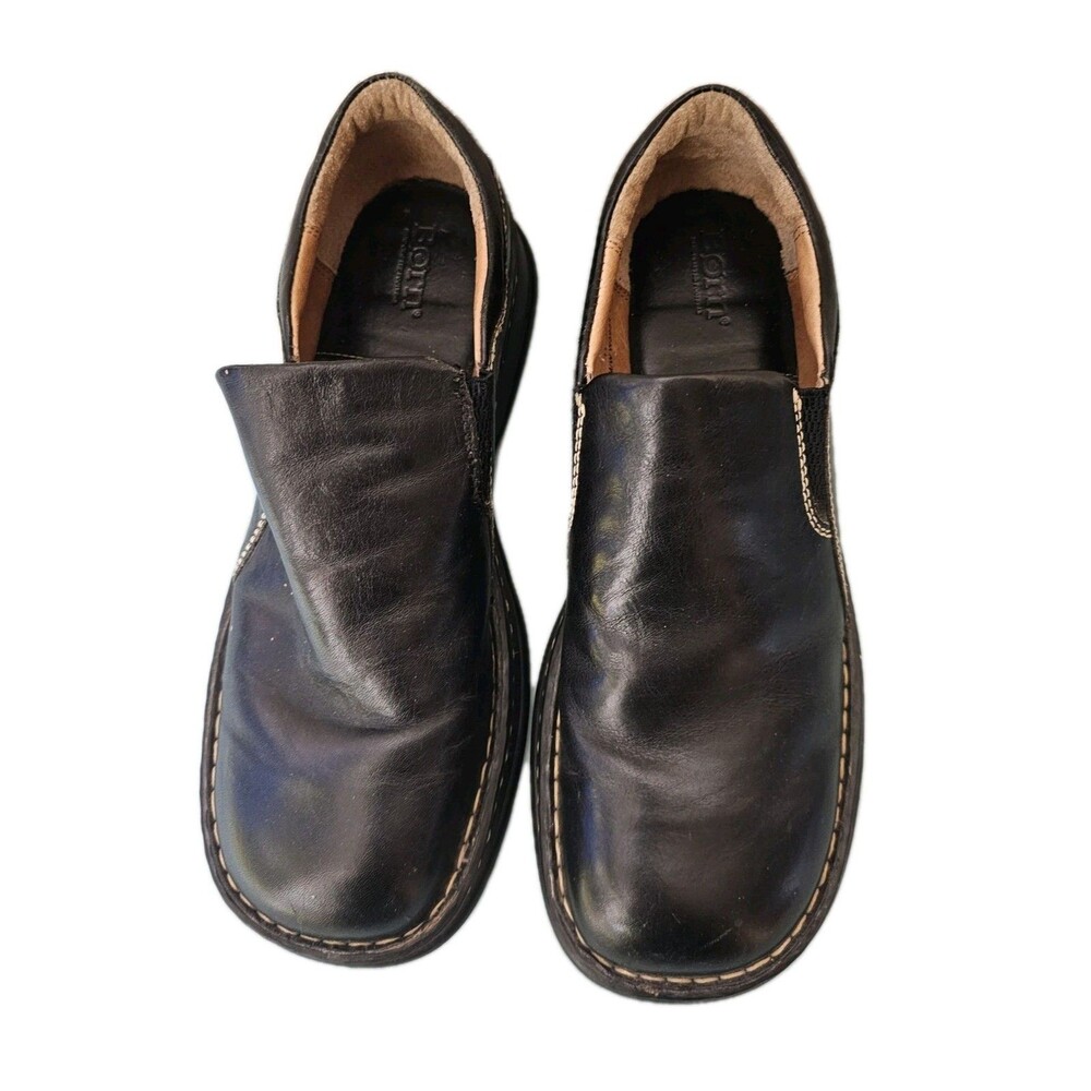 Born Womens W9934 Black Leather Round Toe Slip On Comfort Clog Loafer Shoes 11 - Picture 2 of 6